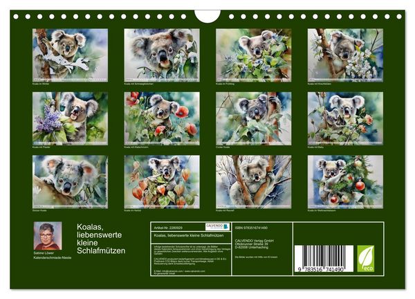 Produktbild: Koalas, liebenswerte kleine Schlafm&uuml;tzen (Wandkalender 2026 DIN A4 quer), CALVENDO Monatskalender