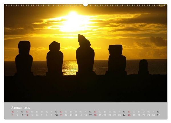 Produktbild: MOAI - steinerne W&auml;chter der Osterinsel (hochwertiger Premium Wandkalender 2026 DIN A2 quer), Kunstdruck in Hochglanz