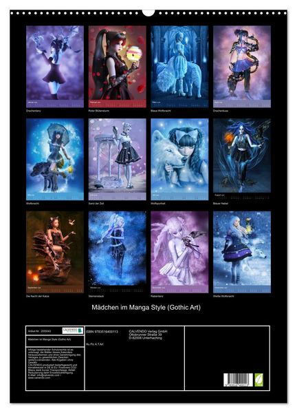 Produktbild: M&auml;dchen im Manga Style (Gothic Art) (Wandkalender 2026 DIN A2 hoch), CALVENDO Monatskalender