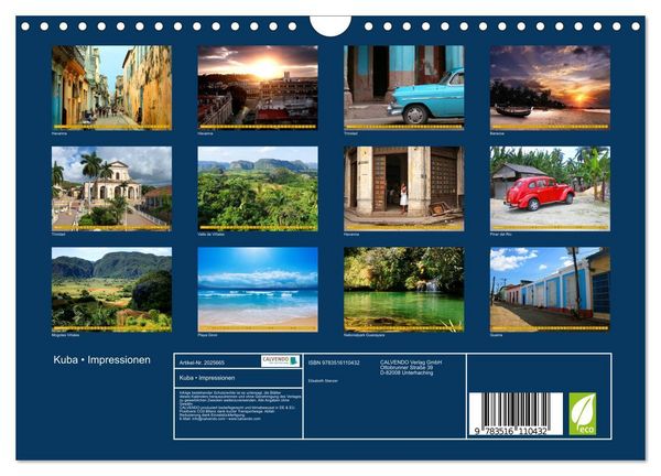 Produktbild: Kuba &bull; Impressionen (Wandkalender 2026 DIN A4 quer), CALVENDO Monatskalender
