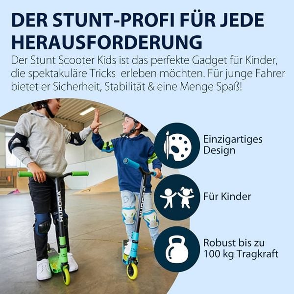 Produktbild: HUDORA 14058 - Stunt Scooter Kids hellblau, Cityroller f&uuml;r Kinder von ca. 6-10 Jahren
