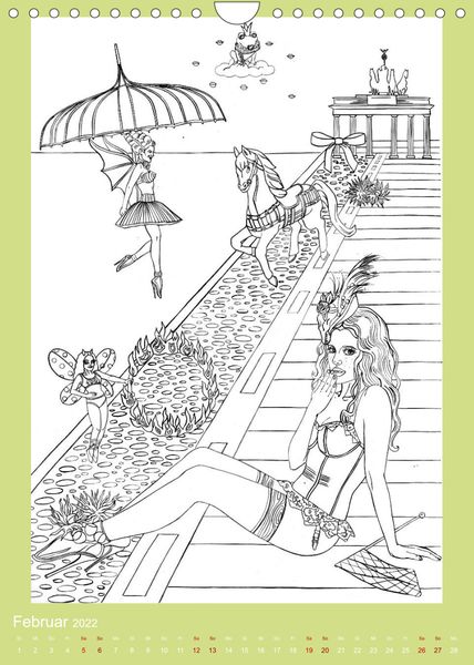 Produktbild: Burlesque Malkalender, Malbuch / burlesque coloring book mit Bildern von Sara Horwath (Wandkalender 2022 DIN A4 hoch)
