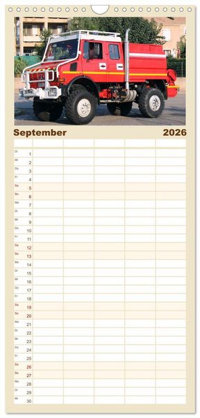 Produktbild: Familienplaner 2026 - Unimog bei der Feuerwehr mit 5 Spalten (Wandkalender, 21 x 45 cm) CALVENDO