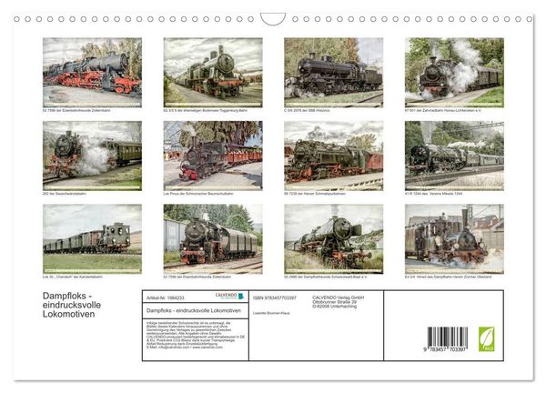 Produktbild: Dampfloks - eindrucksvolle Lokomotiven (Wandkalender 2026 DIN A3 quer), CALVENDO Monatskalender
