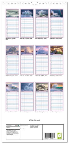 Produktbild: Familienplaner 2026 - Wellen Konzert mit 5 Spalten (Wandkalender, 21 x 45 cm) CALVENDO