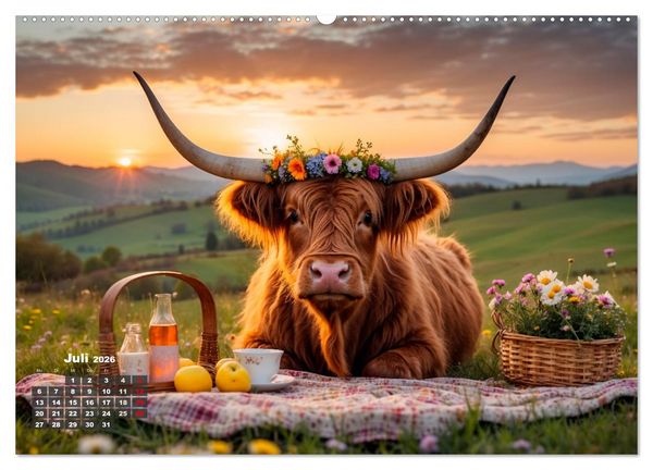 Produktbild: Highland K&uuml;he (hochwertiger Premium Wandkalender 2026 DIN A2 quer), Kunstdruck in Hochglanz