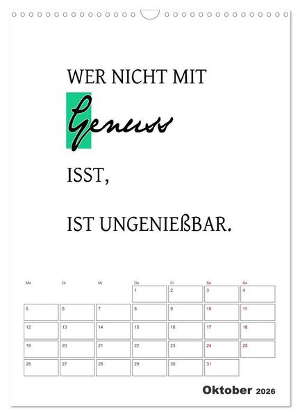 Produktbild: Spr&uuml;che f&uuml;r die K&uuml;che. Mit Jahresplaner (Wandkalender 2026 DIN A3 hoch), CALVENDO Monatskalender