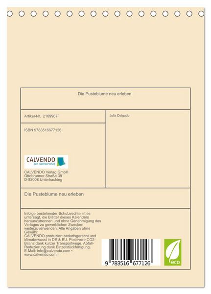 Produktbild: Die Pusteblume neu erleben (Tischkalender 2026 DIN A5 hoch), CALVENDO Monatskalender