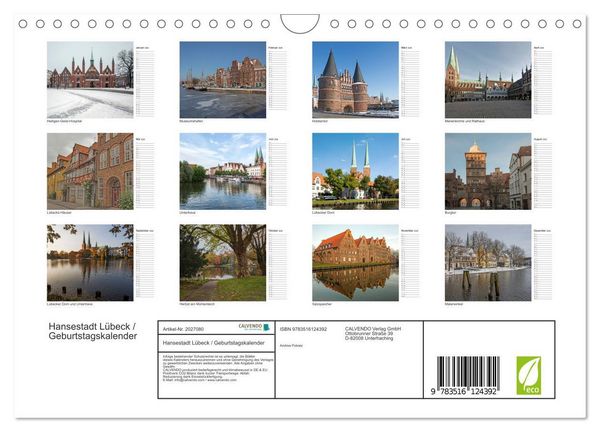 Produktbild: Hansestadt L&uuml;beck / Geburtstagskalender (Wandkalender 2026 DIN A4 quer), CALVENDO Monatskalender