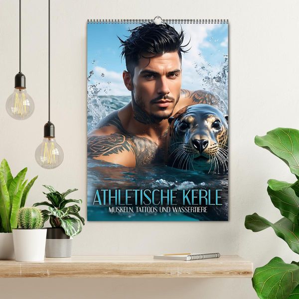 Produktbild: Athletische Kerle - Muskeln, Tattoos und Wassertiere (Wandkalender 2026 DIN A2 hoch), CALVENDO Monatskalender