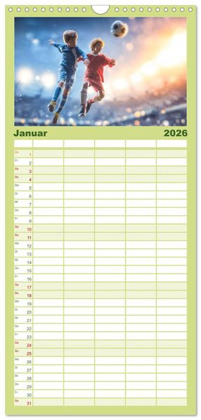 Produktbild: Familienplaner 2026 - Fussball - Kids in Action mit 5 Spalten (Wandkalender, 21 x 45 cm) CALVENDO