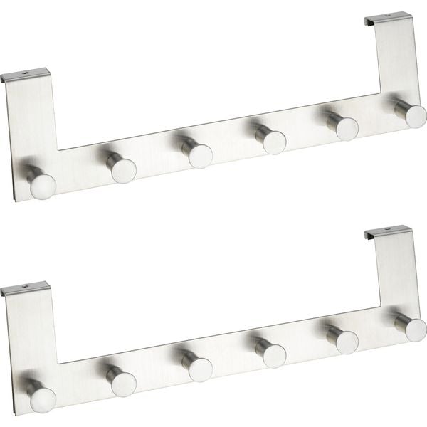 Türgarderobe Edelstahl Mod. Celano 2er Set, je 6 Haken, für Türfalzstärken bis 2 cm