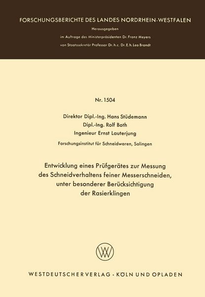 Produktbild: Entwicklung eines Pr&uuml;fger&auml;tes zur Messung des Schneidverhaltens feiner Messerschneiden, unter besonderer Ber&uuml;cksichtigung der Rasierklingen