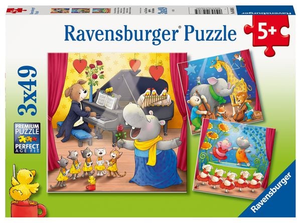 Puzzle Ravensburger Tiere auf der Bühne 3 X 49 Teile