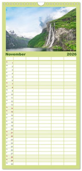 Produktbild: Familienplaner 2026 - Norwegens wundersch&ouml;ne Fjorde mit 5 Spalten (Wandkalender, 21 x 45 cm) CALVENDO