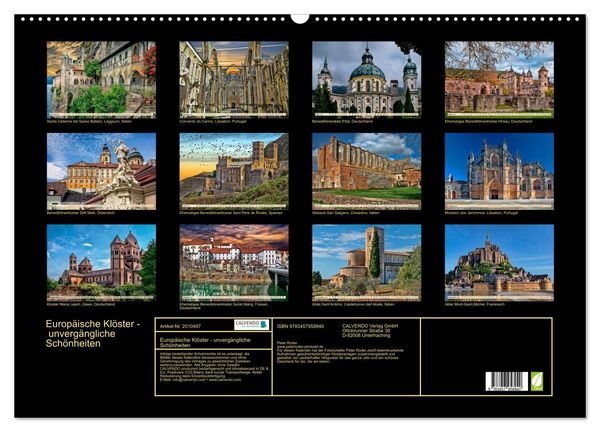 Produktbild: Europ&auml;ische Kl&ouml;ster - unverg&auml;ngliche Sch&ouml;nheiten (Wandkalender 2026 DIN A2 quer), CALVENDO Monatskalender