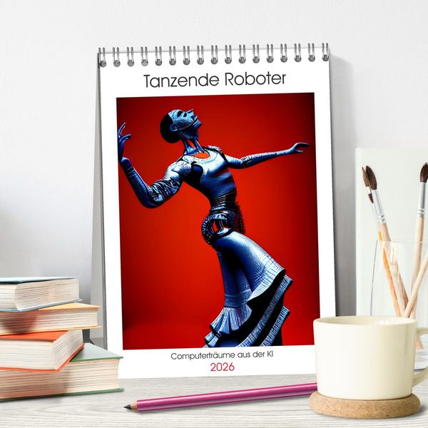 Produktbild: Tanzende Roboter - Computertr&auml;ume aus der KI (Tischkalender 2026 DIN A5 hoch), CALVENDO Monatskalender