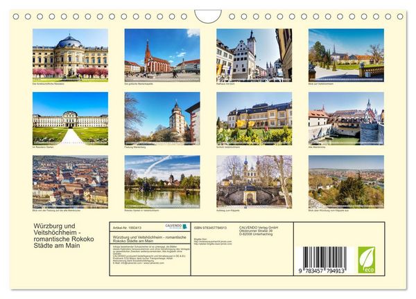 Produktbild: W&uuml;rzburg und Veitsh&ouml;chheim - romantische Rokoko St&auml;dte am Main (Wandkalender 2026 DIN A4 quer), CALVENDO Monatskalender