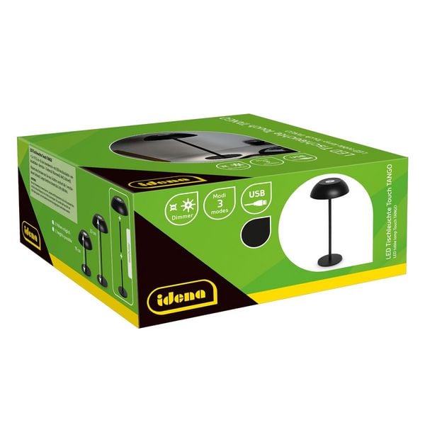 Produktbild: Idena LED Tischleuchte Touch Tango Metall schwarz 15x33cm Akku USB dimmbar 3 Modi Innen