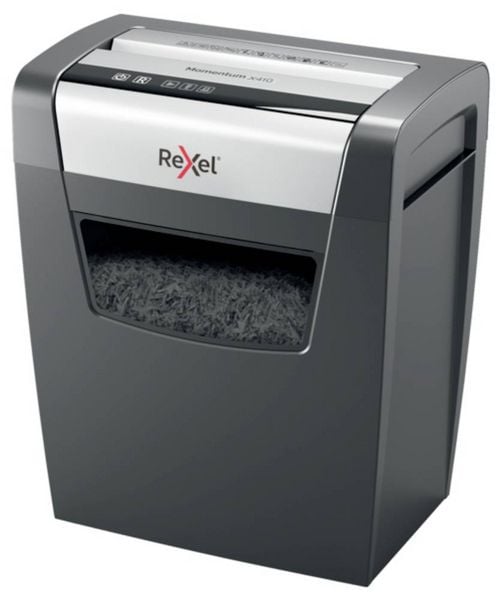 Rexel Momentum X410 Aktenvernichter 10 Blatt Mikroschnitt 4 x 28 mm P-4 23 l Vernichtet auch Heftklammern, Büroklammern