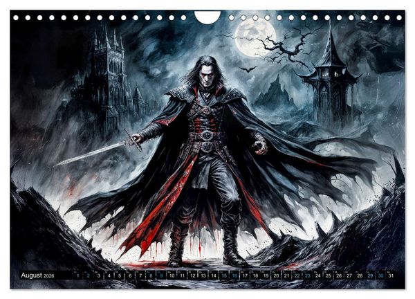 Produktbild: Finsternis der Vampire - Mystischer d&uuml;sterer Fantasy Kalender (Wandkalender 2026 DIN A4 quer), CALVENDO Monatskalender