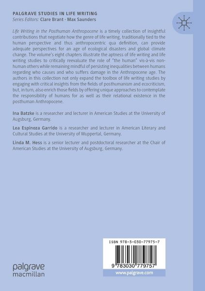 Produktbild: Life Writing in the Posthuman Anthropocene