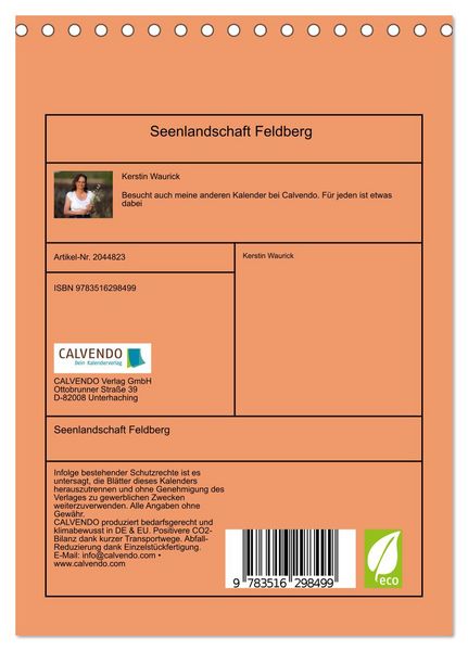 Produktbild: Seenlandschaft Feldberg (Tischkalender 2026 DIN A5 hoch), CALVENDO Monatskalender