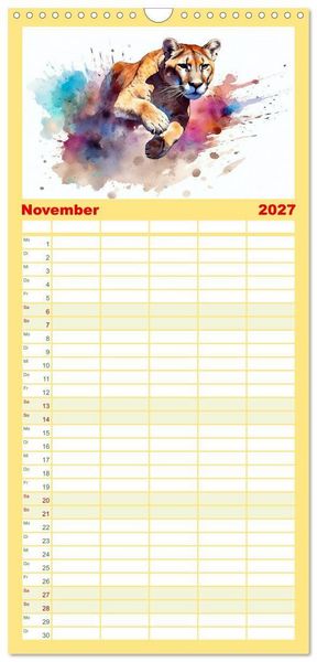 Produktbild: Familienplaner 2027 - Raubtiere voll Eleganz und Kraft mit 5 Spalten (Wandkalender, 21 x 45 cm) CALVENDO