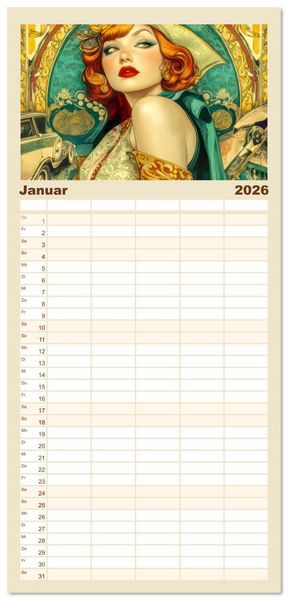 Produktbild: Familienplaner 2026 - Die Epoche Art Nouveau - Mit eleganter Mode mit 5 Spalten (Wandkalender, 21 x 45 cm) CALVENDO