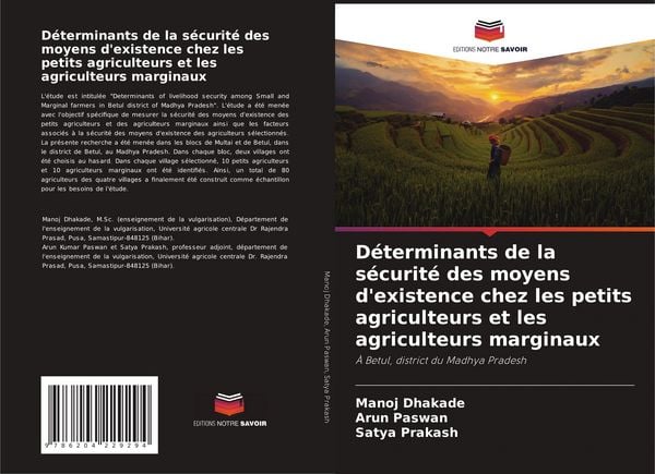 Produktbild: D&eacute;terminants de la s&eacute;curit&eacute; des moyens d'existence chez les petits agriculteurs et les agriculteurs marginaux