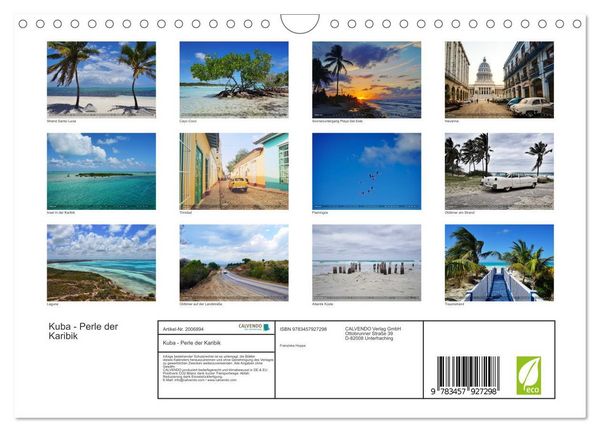 Produktbild: Kuba - Perle der Karibik (Wandkalender 2026 DIN A4 quer), CALVENDO Monatskalender