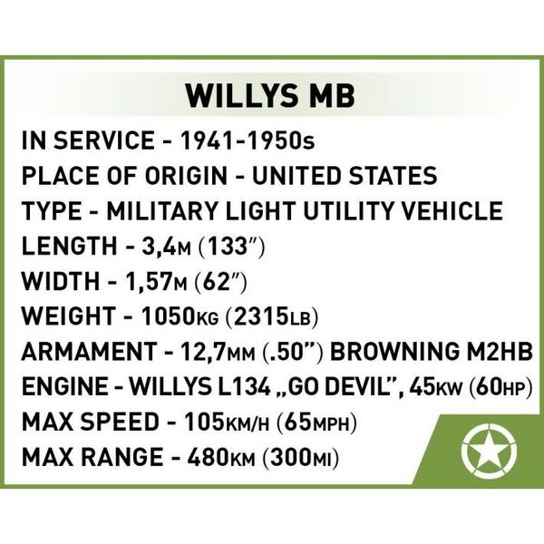 Produktbild: COBI Historical Collection 3133 - Willys MB, Jeep, WWII, Ma&szlig;stab 1:35, Bausatz, 132 Teile, 1 Figur