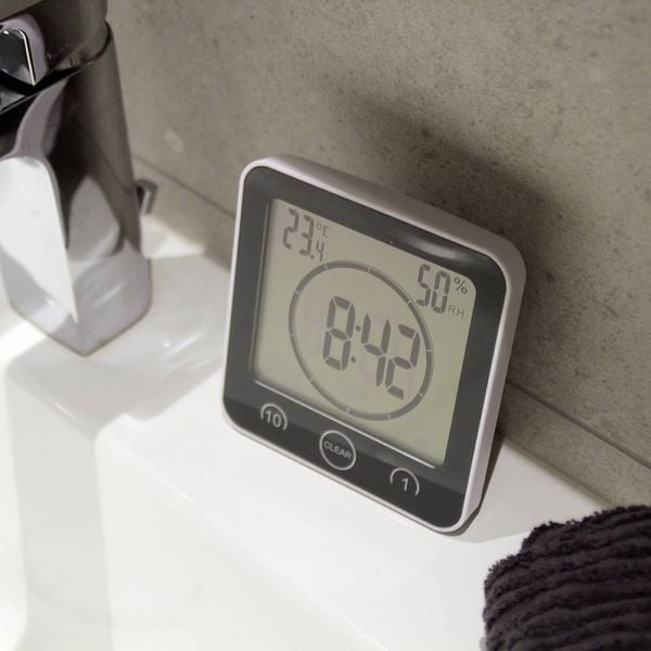Produktbild: TFA Dostmann Bad- /K&uuml;chenuhr mit Timer Timer Grau digital