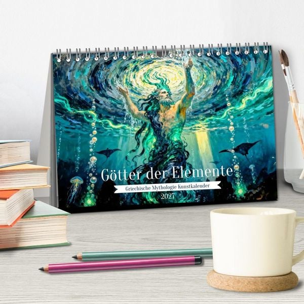 Produktbild: G&ouml;tter der Elemente - Griechische Mythologie Kunstkalender (Tischkalender 2027 DIN A5 quer), CALVENDO Monatskalender