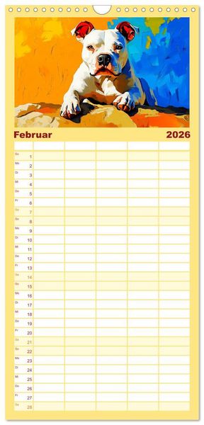 Produktbild: Familienplaner 2026 - Pit Bulls und Familie. Bunte Bull Breed Sch&ouml;nheiten mit 5 Spalten (Wandkalender, 21 x 45 cm) CALVENDO