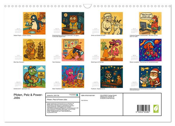 Produktbild: Pfoten, Pelz & Power-Jobs (Wandkalender 2026 DIN A3 quer), CALVENDO Monatskalender