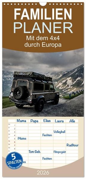 Produktbild: Familienplaner 2026 - Mit dem 4x4 durch Europa mit 5 Spalten (Wandkalender, 21 x 45 cm) CALVENDO