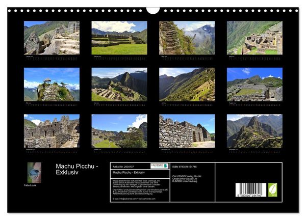 Produktbild: Machu Picchu - Exklusiv (Wandkalender 2026 DIN A3 quer), CALVENDO Monatskalender