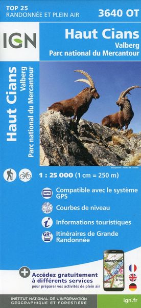 3640OT Haut Cians Valberg Parc national du Mercantour, Karte von Collectif Ign, IGN Frankreich, 978-2-7585-4335-0