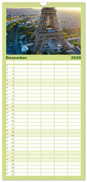 Produktbild: Familienplaner 2026 - Bonjour Paris mit 5 Spalten (Wandkalender, 21 x 45 cm) CALVENDO