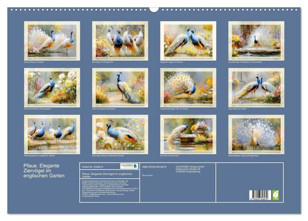 Produktbild: Pfaue. Elegante Zierv&ouml;gel im englischen Garten (Wandkalender 2027 DIN A2 quer), CALVENDO Monatskalender