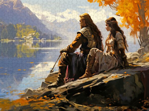 Produktbild: CALVENDO Puzzle Mann und Frau eines alten nordischen Volkes am Fluss - Wikinger | 1000 Teile Lege-Gr&ouml;&szlig;e 64x48cm Foto-Puzzle f&uuml;r gl&uuml;ckliche Stunden