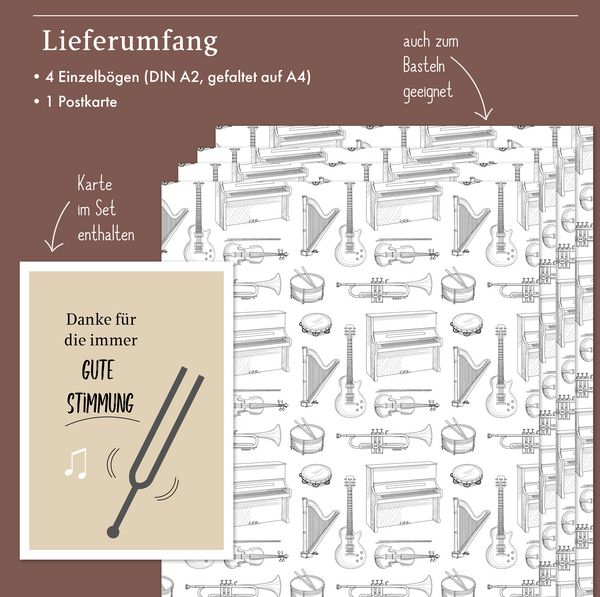 Produktbild: Geschenkpapier-Set: Musik, Instrumente, Noten