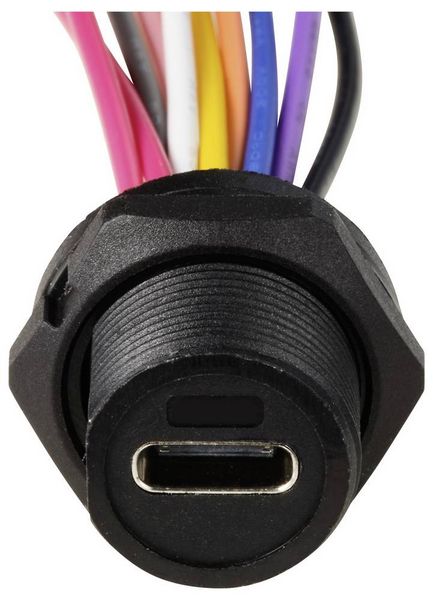 Produktbild: USB-C&reg; 3.0 Buchse f&uuml;r die r&uuml;ckseitige Montage (mit Gewinde) Kabel 0,1m TC-E10T-FT3-PWF-0.2PV Wasserdichtes Kunststoffkabel