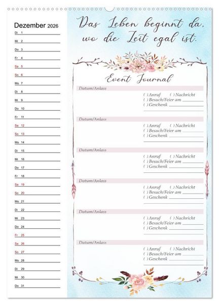 Produktbild: Geburtstagsplaner Boho Blau - F&uuml;r Termine, Geschenke, Eventdetails & mehr (Wandkalender 2026 DIN A2 hoch), CALVENDO Monatskalender