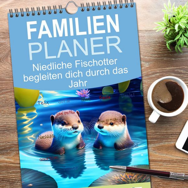 Produktbild: Familienplaner 2026 - Niedliche Fischotter begleiten dich durch das Jahr mit 5 Spalten (Wandkalender, 21 x 45 cm) CALVENDO