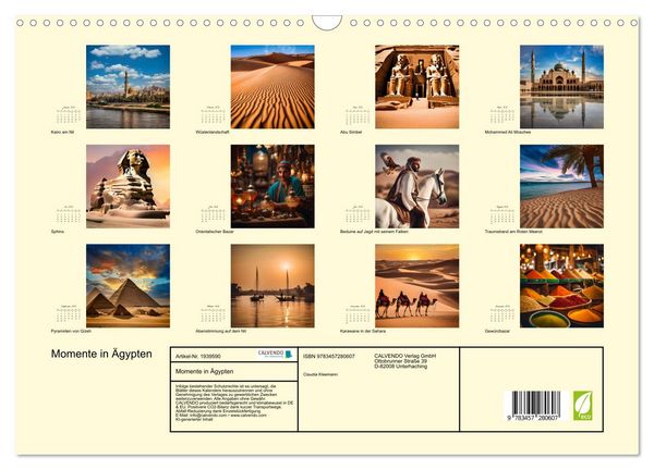 Produktbild: Momente in &Auml;gypten (Wandkalender 2026 DIN A3 quer), CALVENDO Monatskalender