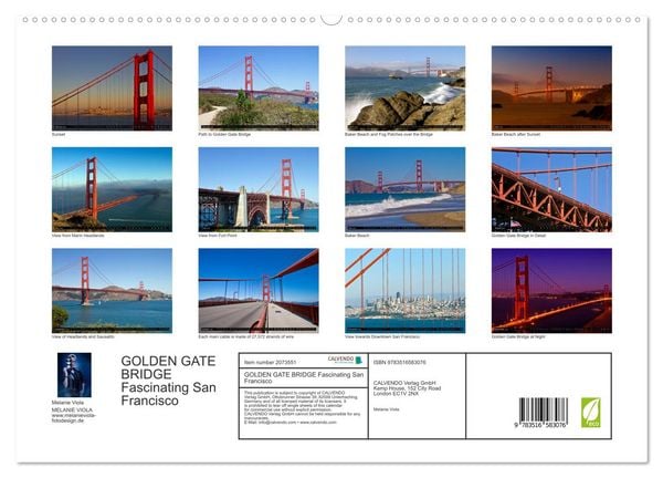 Produktbild: GOLDEN GATE BRIDGE Fascinating San Francisco (High Quality Premium Wall Calendar 2026 DIN A2 landscape),CALVENDO 12 Month Wall Calendar
