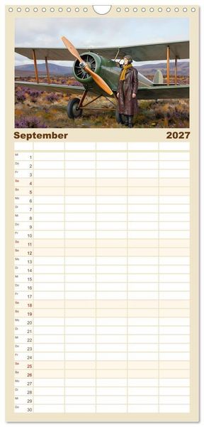 Produktbild: Familienplaner 2027 - Lack und Leinwand &ndash; Flieger mit 5 Spalten (Wandkalender, 21 x 45 cm) CALVENDO
