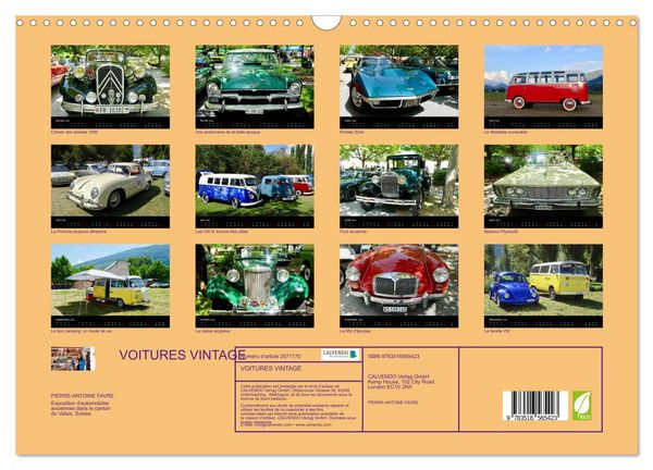 Produktbild: VOITURES VINTAGE (Calendrier mural 2026 DIN A3 vertical), CALVENDO calendrier mensuel
